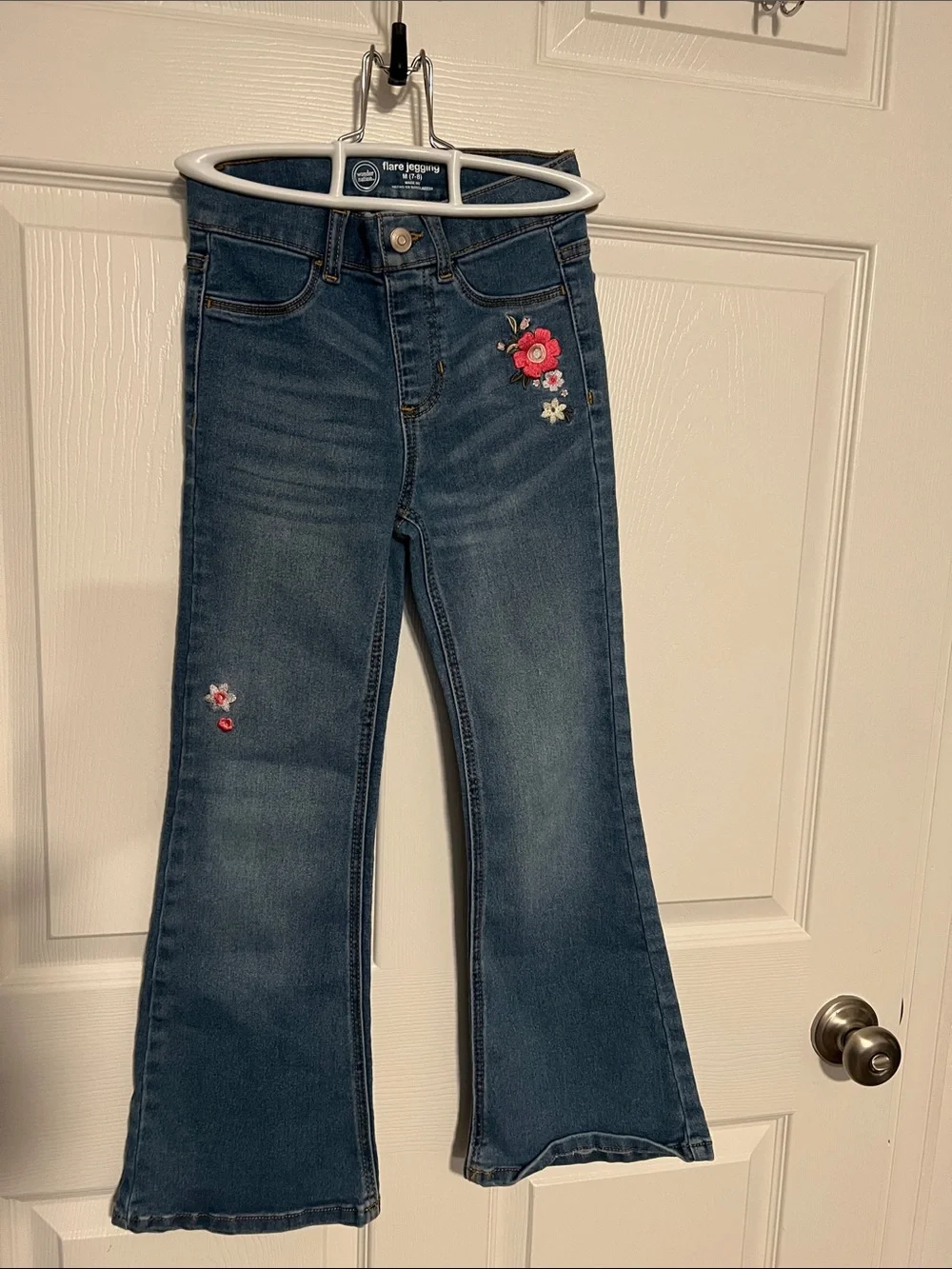 Garanimals Dark Blue Denim Flare Jeans with Pink Floral Embroidery